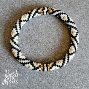 Glass Bead Bracelet (Black/White/Gold) - NWOT